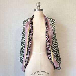 ELIZABETH GILLETT Kimono Cardigan Green Pink Geometric Cover Up Duster